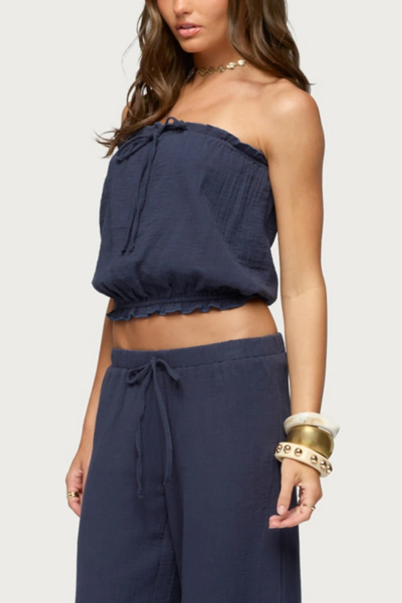 Edikted Viktoria Strapless Gauze Bubble Top