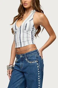 Edikted Sofey Striped Denim Halter Top