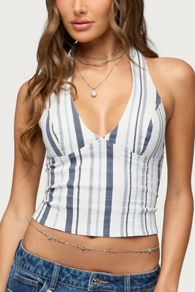 Edikted Sofey Striped Denim Halter Top