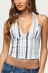 Edikted Sofey Striped Denim Halter Top