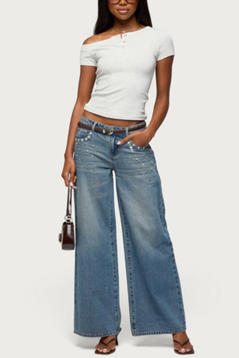 Edikted Jubilee Off Shoulder Henley Top