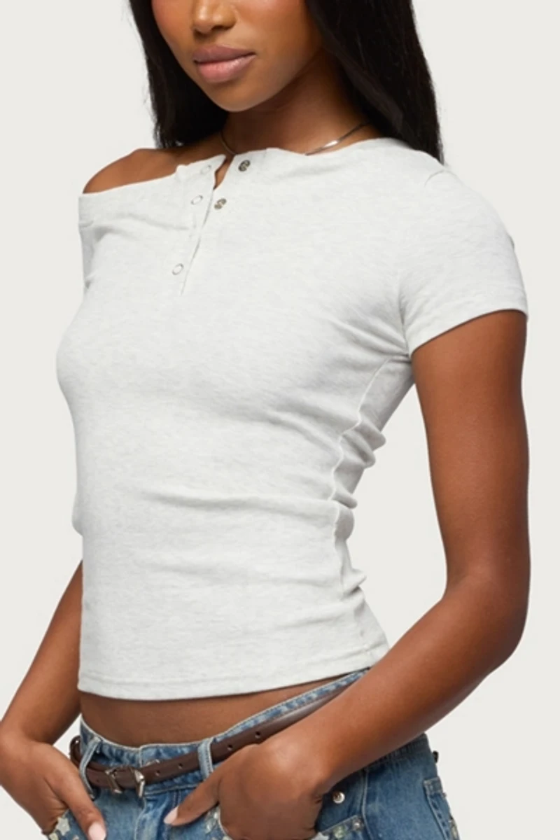 Edikted Jubilee Off Shoulder Henley Top