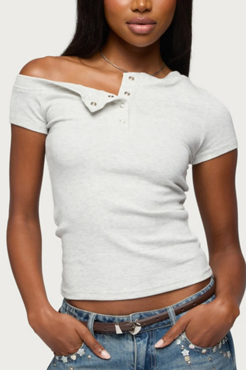 Edikted Jubilee Off Shoulder Henley Top