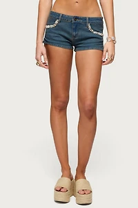 Edikted Zenna Low Rise Denim Micro Shorts