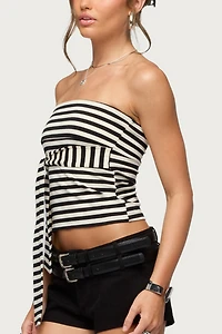 Edikted Finly Striped Tie Front Strapless Top