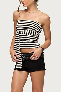 Edikted Finly Striped Tie Front Strapless Top