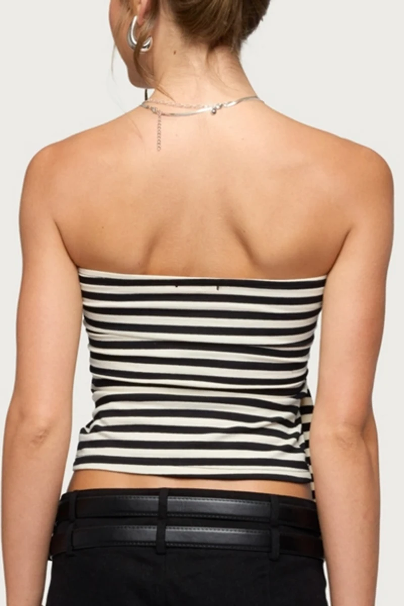 Edikted Finly Striped Tie Front Strapless Top