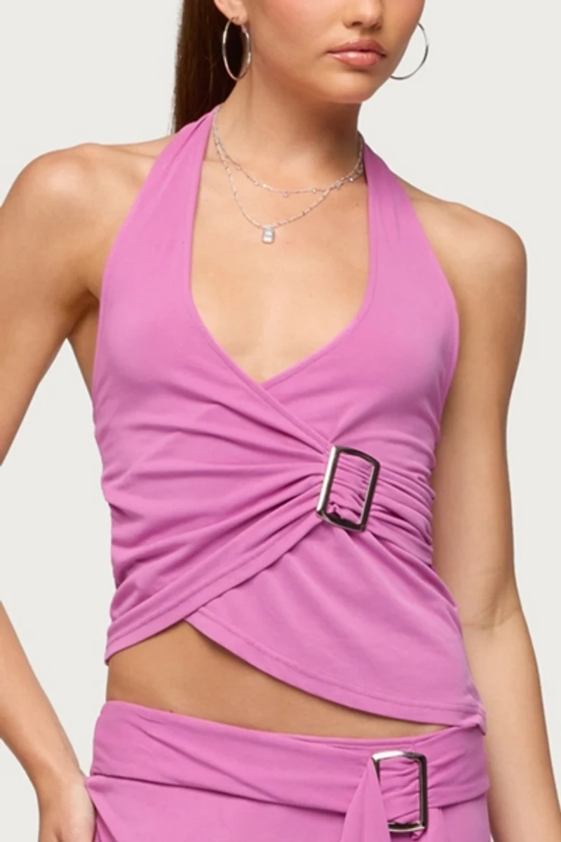 Edikted Fiori Buckle Asymmetric Wrap Top