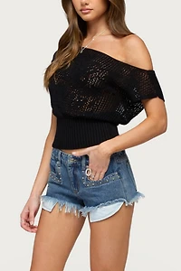 Edikted Cyra Floral Knit Off Shoulder Top