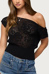 Edikted Cyra Floral Knit Off Shoulder Top