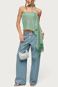 Edikted Two Piece Sequin Knit Scarf Top