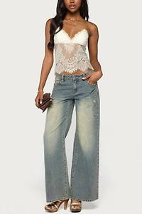 Edikted Ottilie Lace & Satin Effect Top