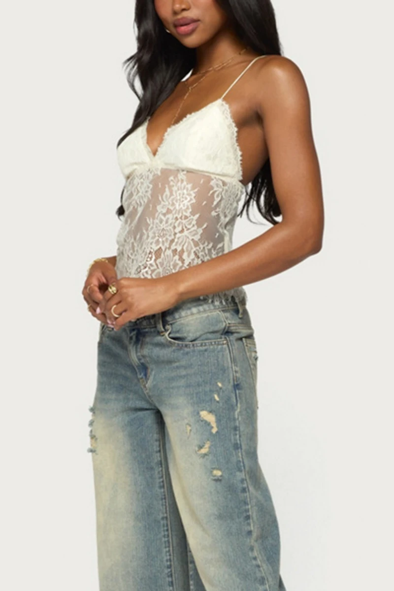 Edikted Ottilie Lace & Satin Effect Top