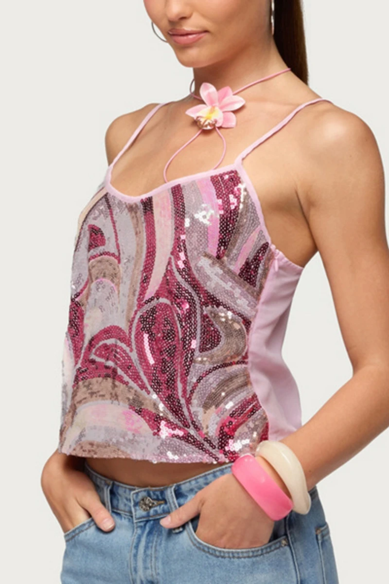 Edikted Ceren Abstract Sequin Tank Top