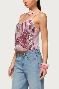 Edikted Ceren Abstract Sequin Tank Top