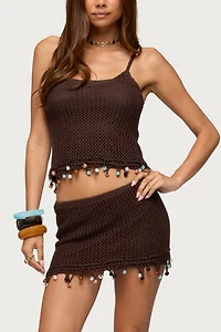 Edikted Zeinab Bead Fringe Crochet Top