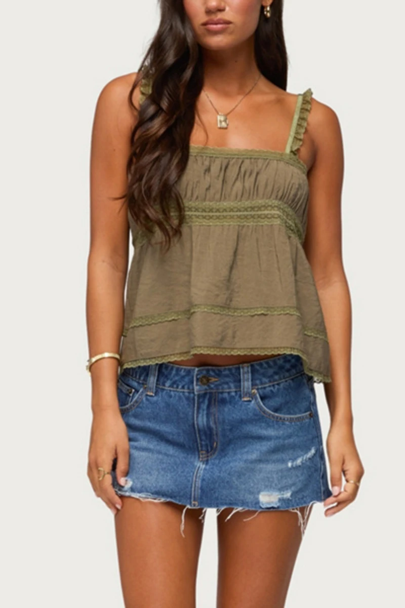 Edikted Mable Lacey Straight Neck Tank Top