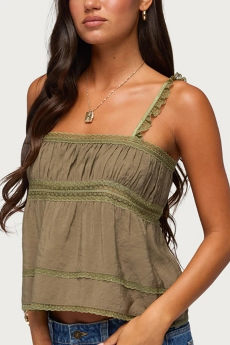 Edikted Mable Lacey Straight Neck Tank Top