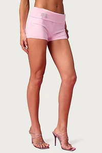 Edikted Barbie™ Rhinestone Foldover Shorts