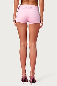 Edikted Barbie™ Rhinestone Foldover Shorts