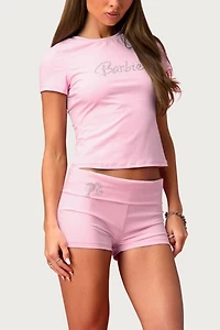 Edikted Barbie™ Rhinestone Foldover Shorts
