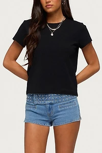 Edikted Odetta Studded Low Rise Denim Shorts