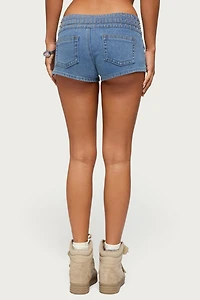 Edikted Odetta Studded Low Rise Denim Shorts