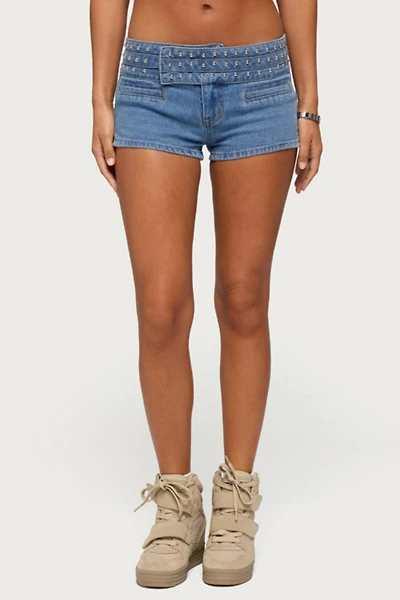 Edikted Odetta Studded Low Rise Denim Shorts