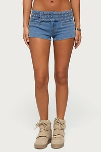Edikted Odetta Studded Low Rise Denim Shorts
