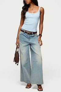 Edikted Contrast Stitched Lacey Henley Top