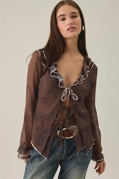 Kimchi Blue Willa Waterfall Ruffle Tie-Front Bell Sleeve Blouse