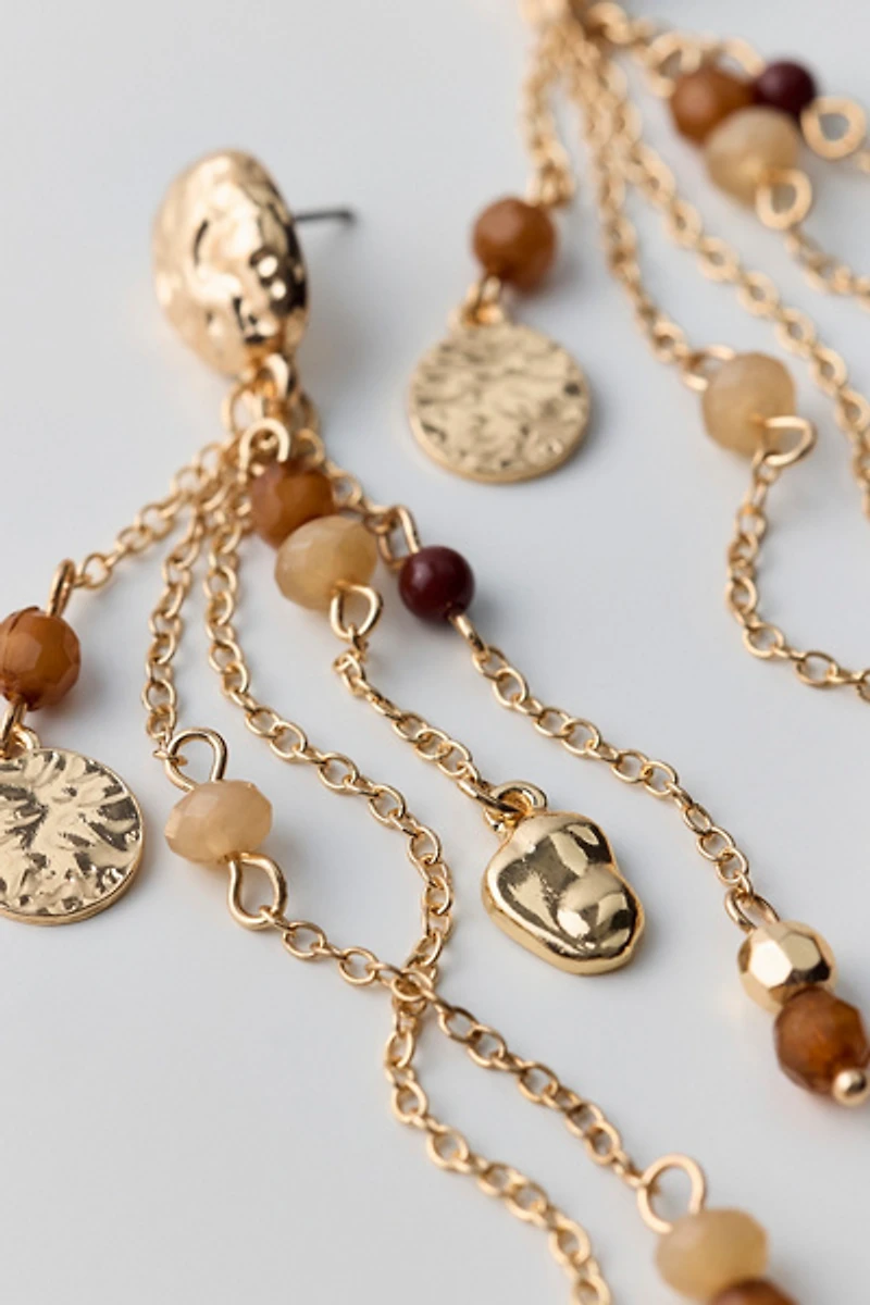 Tiger's Eye Coin & Fringe Dangle Earrings