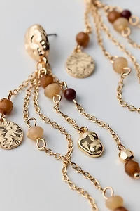 Tiger's Eye Coin & Fringe Dangle Earrings