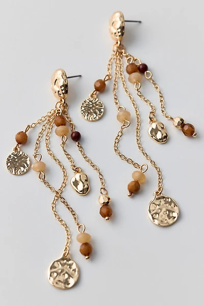 Tiger's Eye Coin & Fringe Dangle Earrings