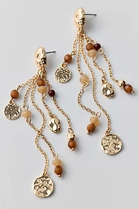 Tiger's Eye Coin & Fringe Dangle Earrings