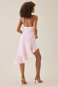Tiger Mist Elarina High Y-Halter Asymmetric Ruffle Midi Dress