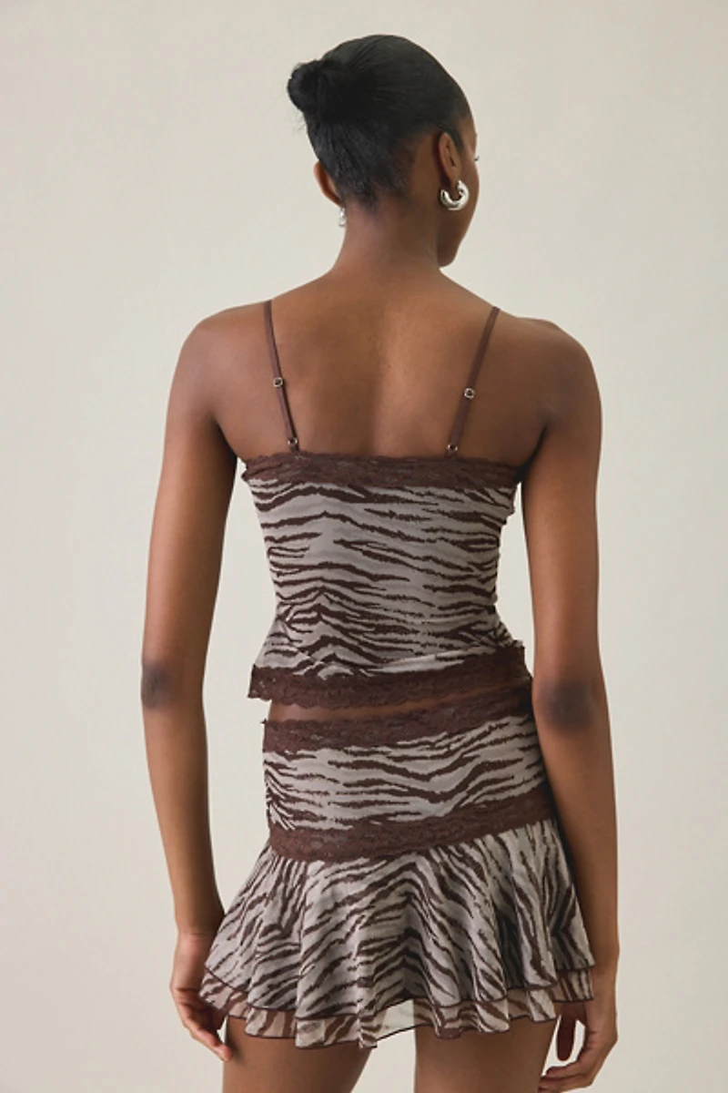 Tiger Mist Vira Zebra Print Lace Trim Cami