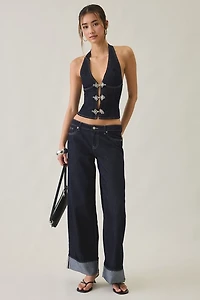 Tiger Mist Tilda Frog Button Denim Halter Neck Top