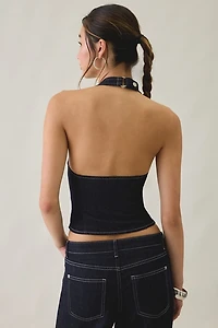 Tiger Mist Tilda Frog Button Denim Halter Neck Top