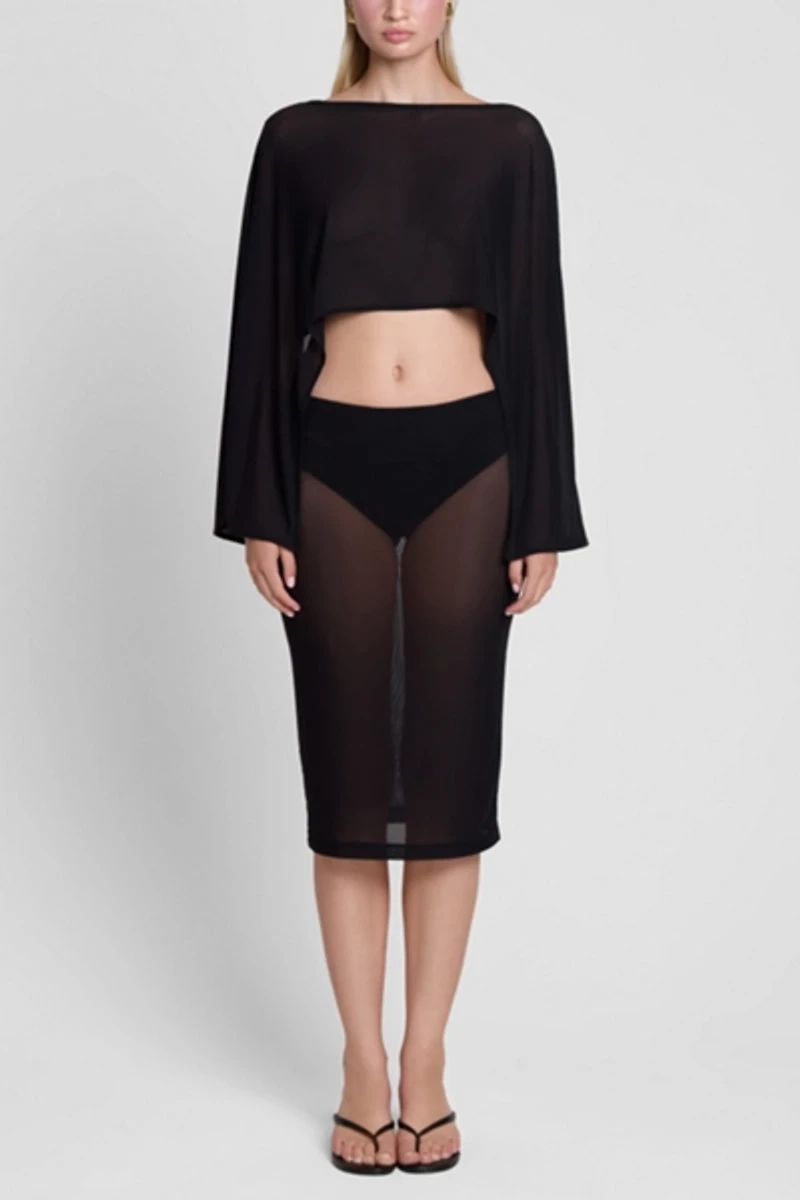 LEAU Vesper Sheer Mesh Knee Length Skirt