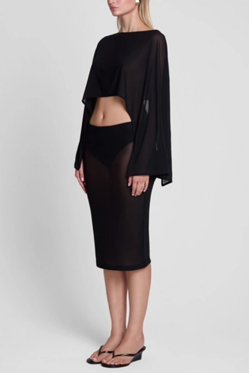 LEAU Vesper Sheer Mesh Knee Length Skirt