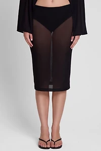 LEAU Vesper Sheer Mesh Knee Length Skirt