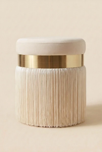 TOV Furniture Melody Velvet Upholstered Tassel Ottoman
