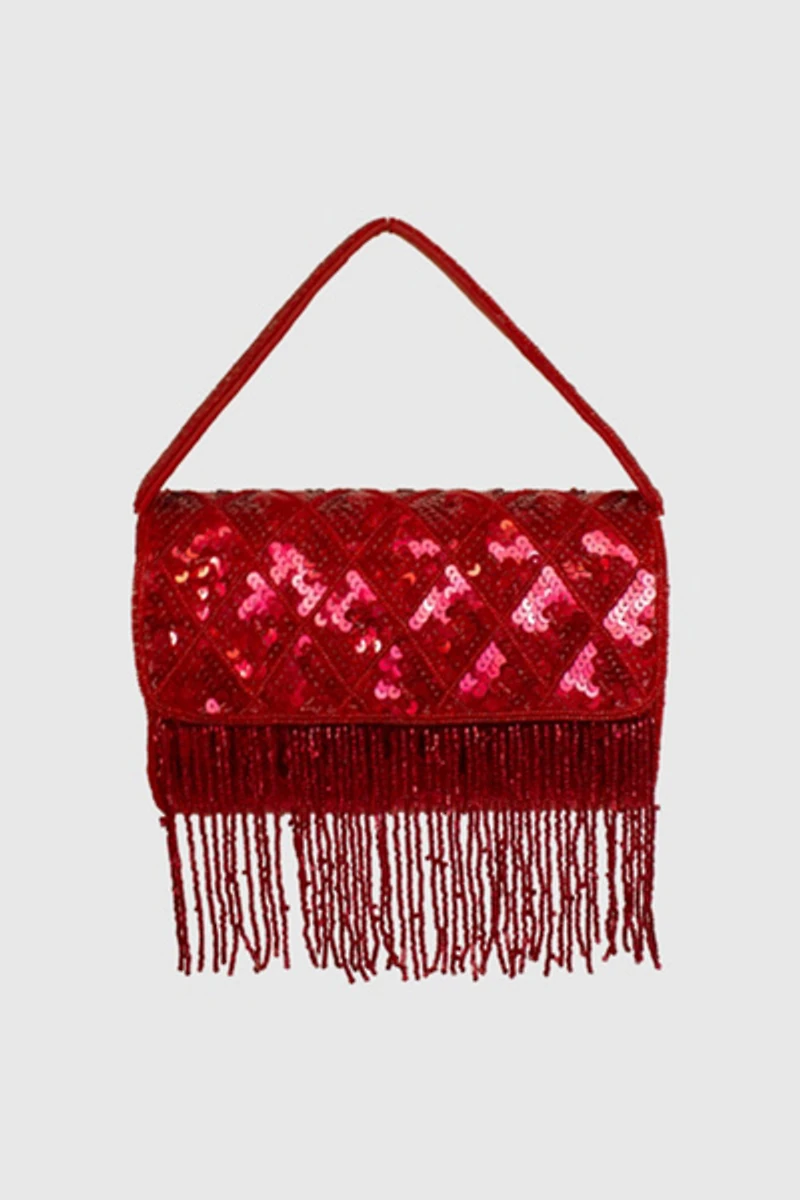 Rhubarb Fringe Evening Handbag