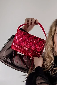 Rhubarb Fringe Evening Handbag
