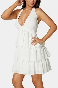 Bebe Women's Tiered Eyelet Halter Dress