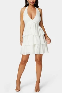 Bebe Women's Tiered Eyelet Halter Dress
