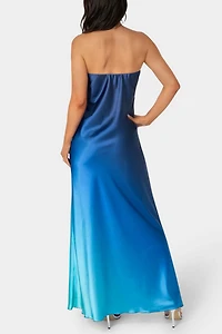 Bebe Ombre Satin Strapless Maxi Dress