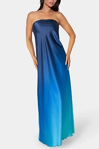 Bebe Ombre Satin Strapless Maxi Dress