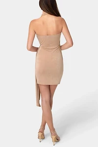 Bebe Wrap Halter Cascade Mini Dress